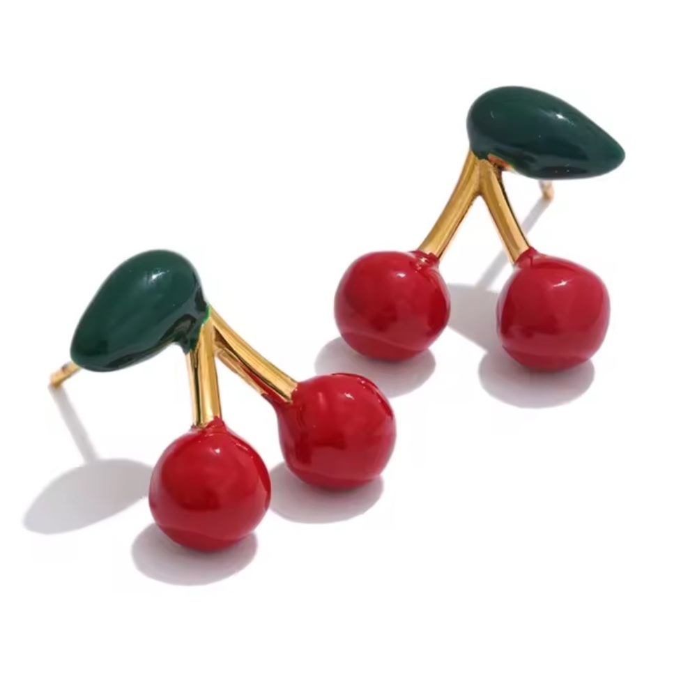 Cute Cherry Gold Fruit Earrings